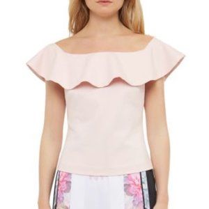 Ted Baker Perui Frill Detail Bardot Top In Baby Pink Size 1